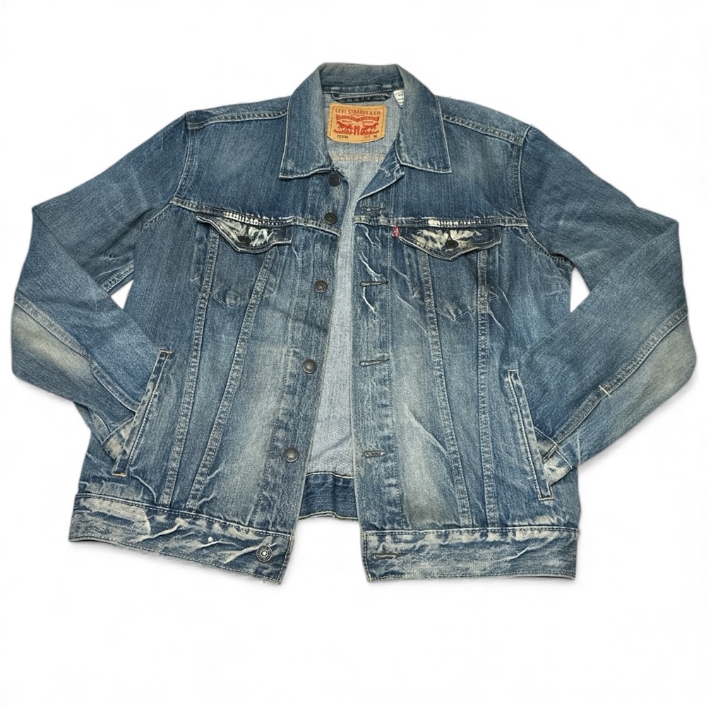 LEVI'S Strauss Mens Blue Denim Trucker Jean Jacket Medium Distressed 72334-0140